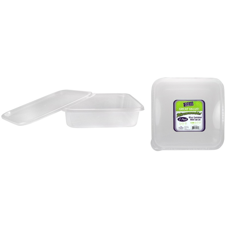 Square Storage Containers – Clear, with Lids, 80 oz, 2 Pack
