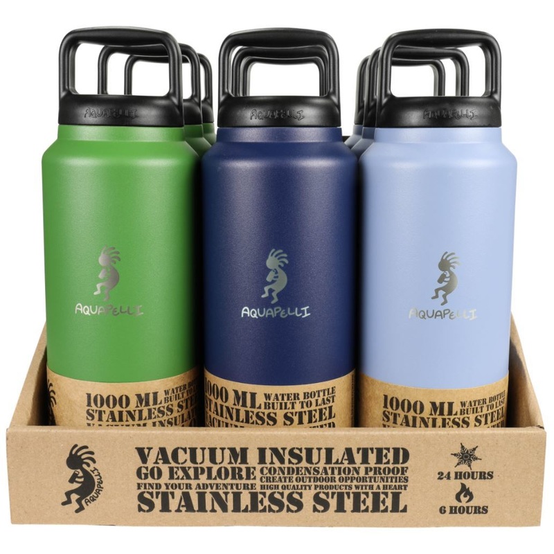Stainless Steel Water Bottles – 34 oz, Assorted Colors