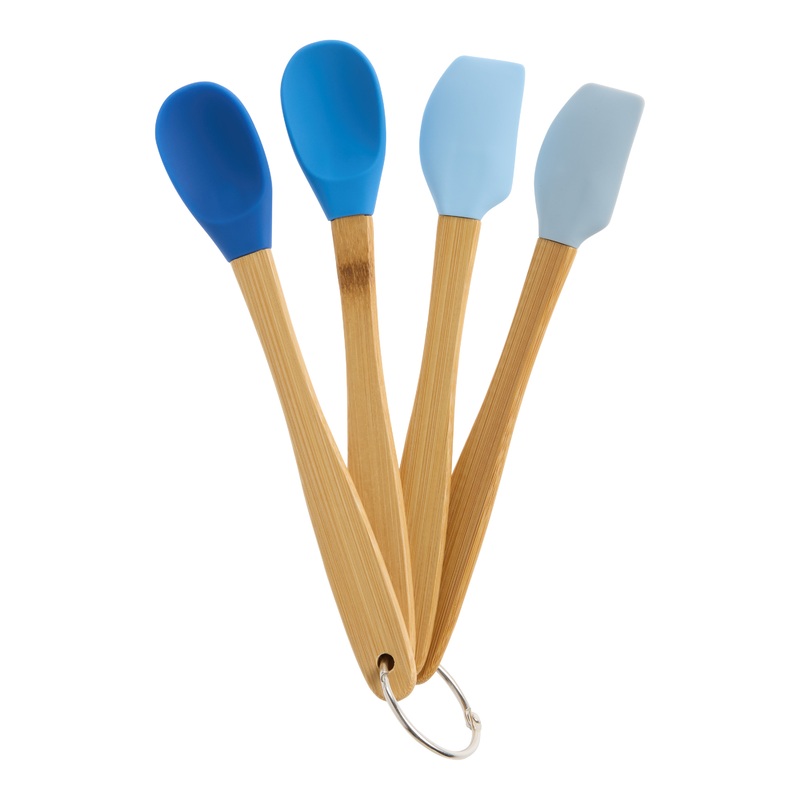 Blue Shades Silicone and Bamboo Cooking Utensils 4 Piece Set