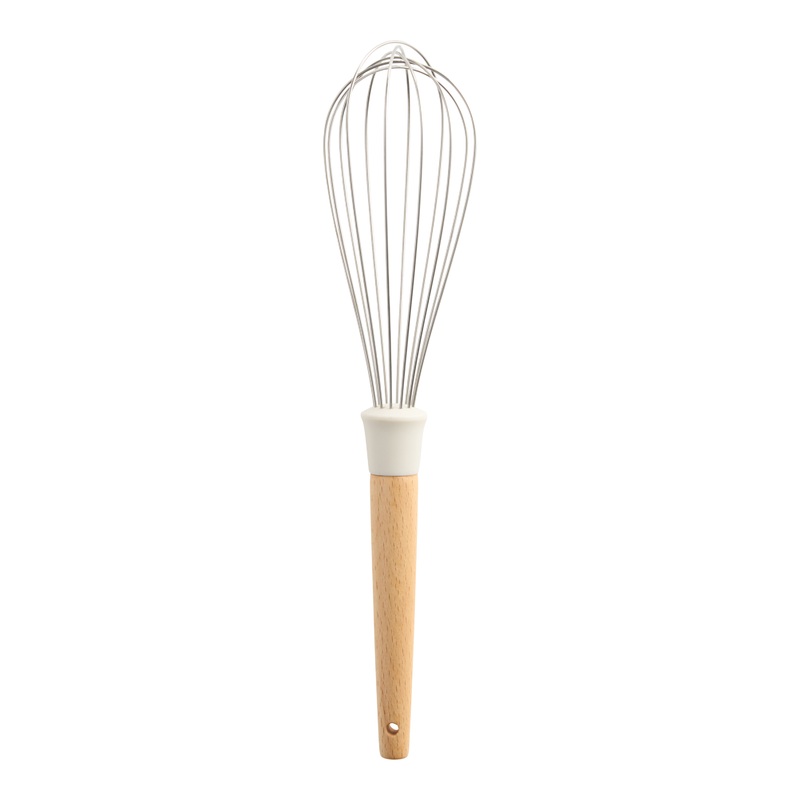 Cream Silicone and Wood Balloon Whisk