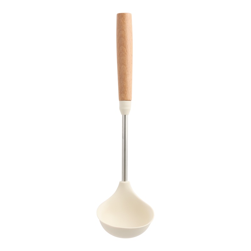 Cream Silicone and Wood Ladle