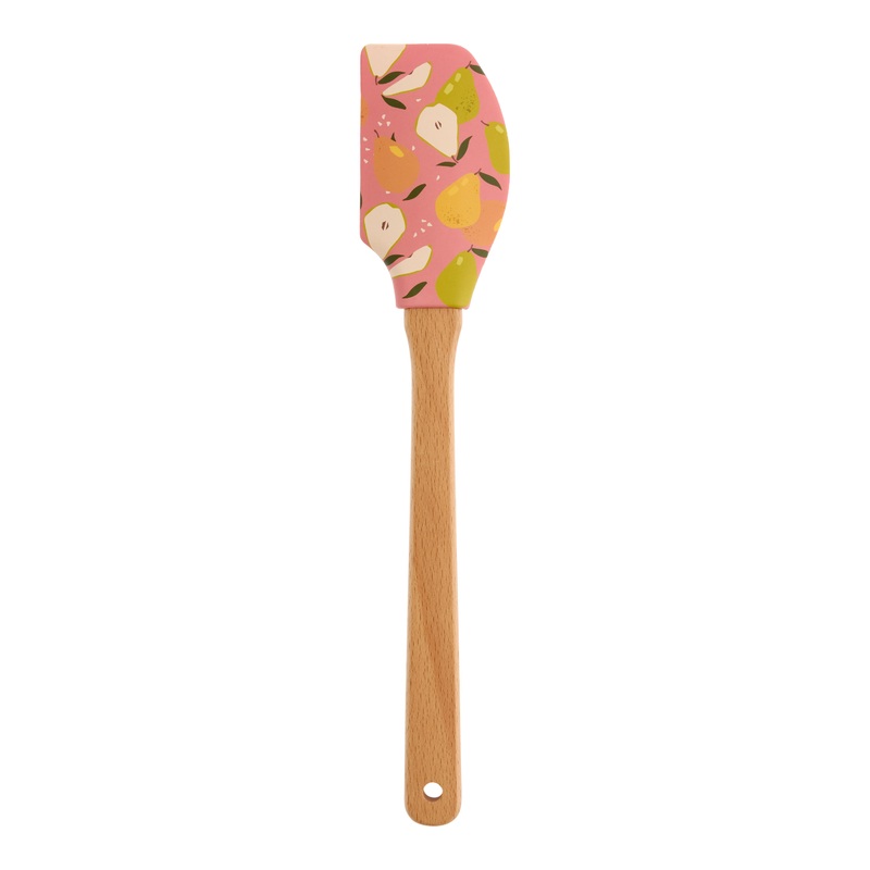 Green and Golden Yellow Silicone and Wood Pears Spatula