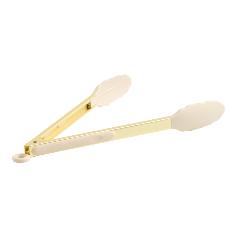 Ivory Silicone and Brushed Gold Steel Tongs