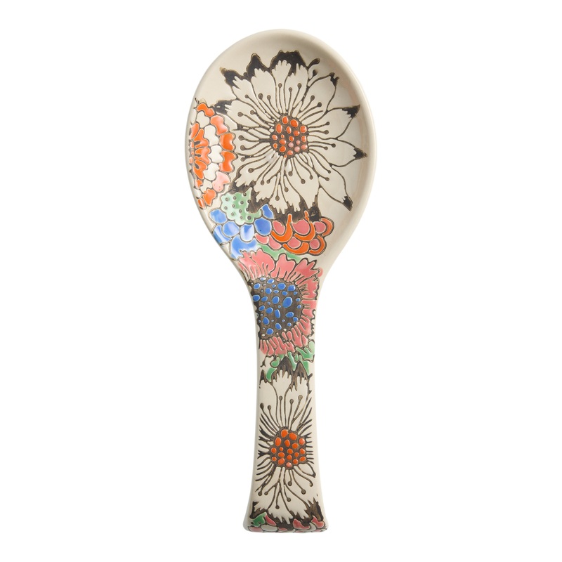 Multicolor Hand Painted Ceramic Floral Textured Spoon Rest