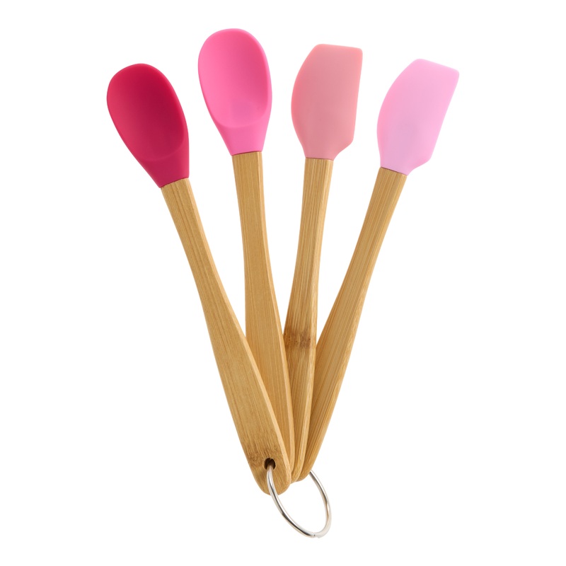 Pink Shades Silicone and Bamboo Cooking Utensils 4 Piece Set