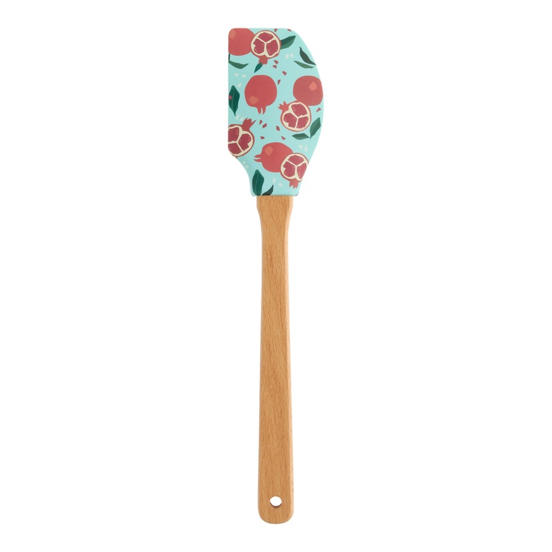 Pomegranate and Light Blue Silicone and Wood Spatula