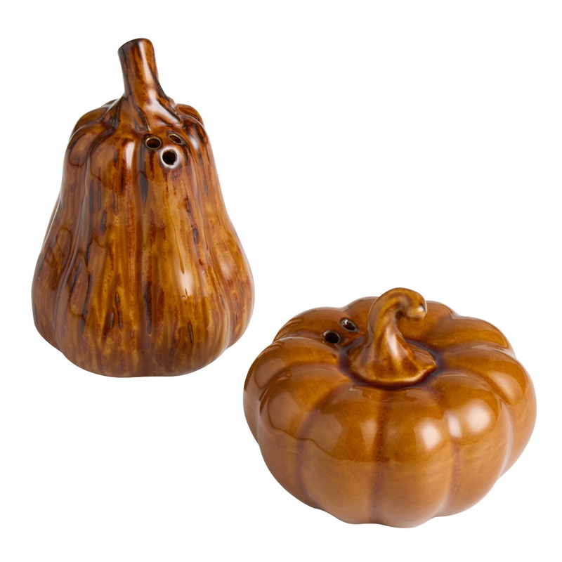 Reactive Glaze Pumpkin Figural Salt and Pepper Shaker Set