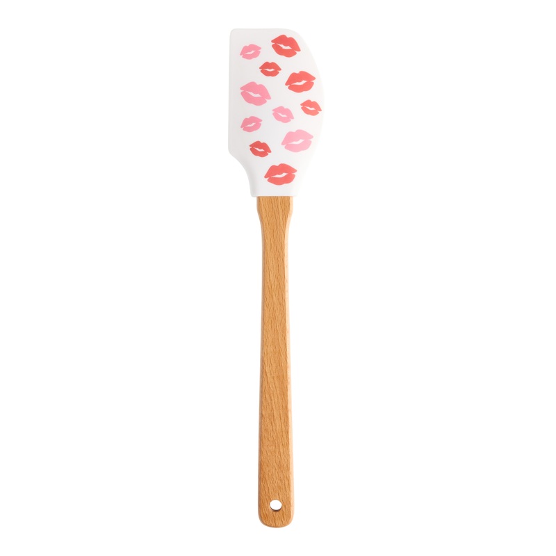 Red and Pink Silicone and Wood Kisses Spatula
