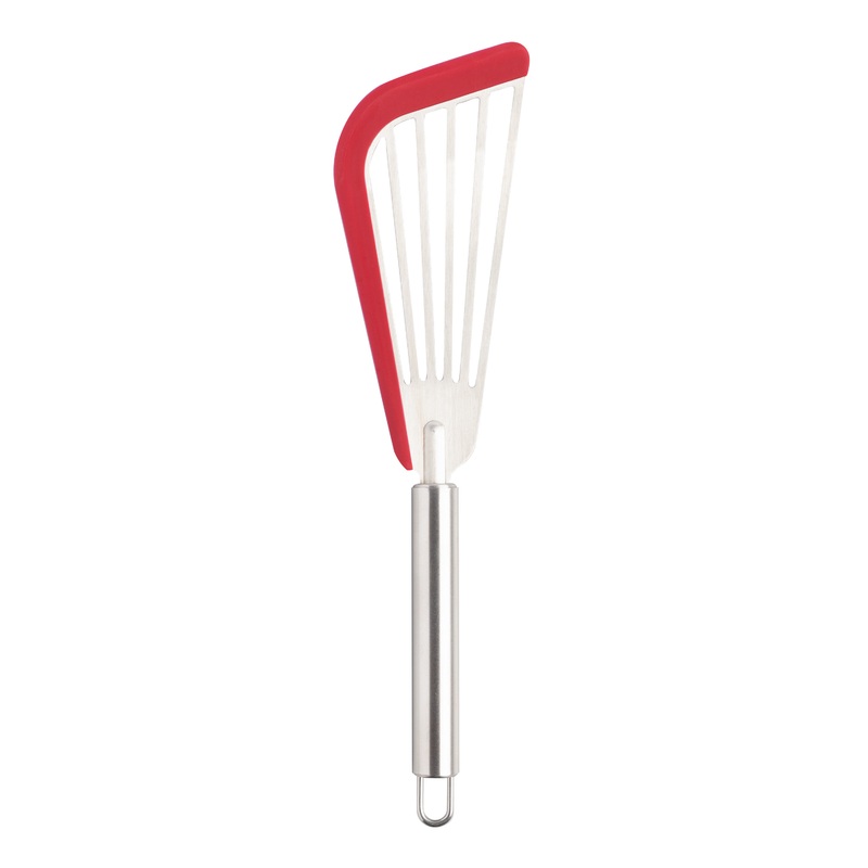 Red Silicone Edge Stainless Steel Slotted Fish Turner