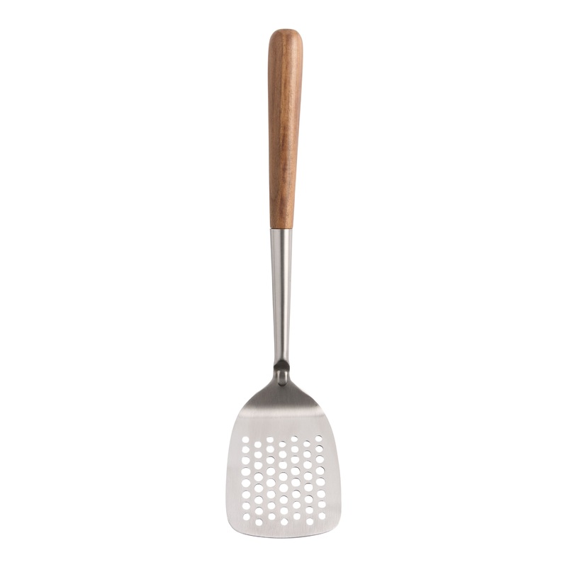 Stainless Steel and Natural Walnut Wood Slotted Turner