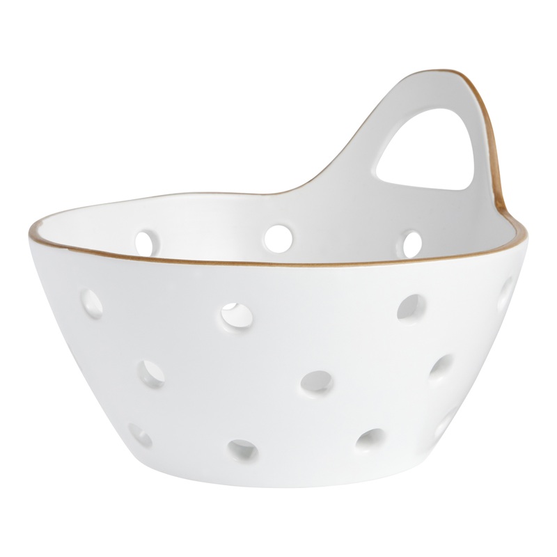 Small White and Brown Reactive Glaze Ceramic Colander