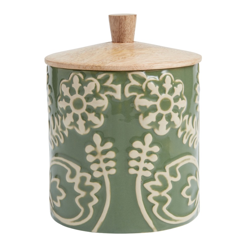 Eden Green Ceramic Floral Embossed Storage Canister