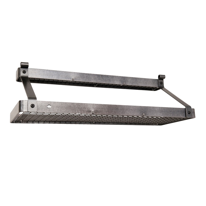 Enclume Hammered Steel Deep 2 Tier Bookshelf Wall Pot Rack