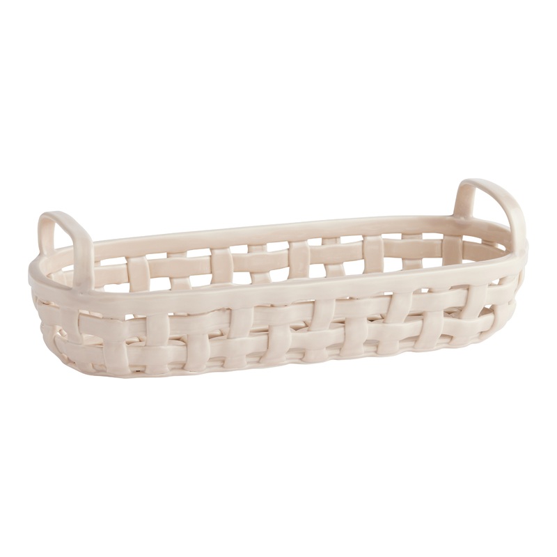Extra Large Beige Ceramic Basketweave Fruit Basket