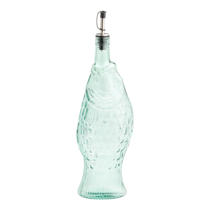 Green Recycled Glass Fish Shaped Oil Bottle with Spout