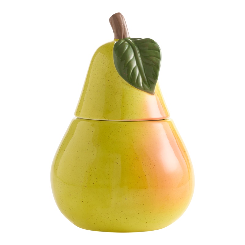 Harvest Bounty Ceramic Pear Hand Painted Figural Cookie Jar