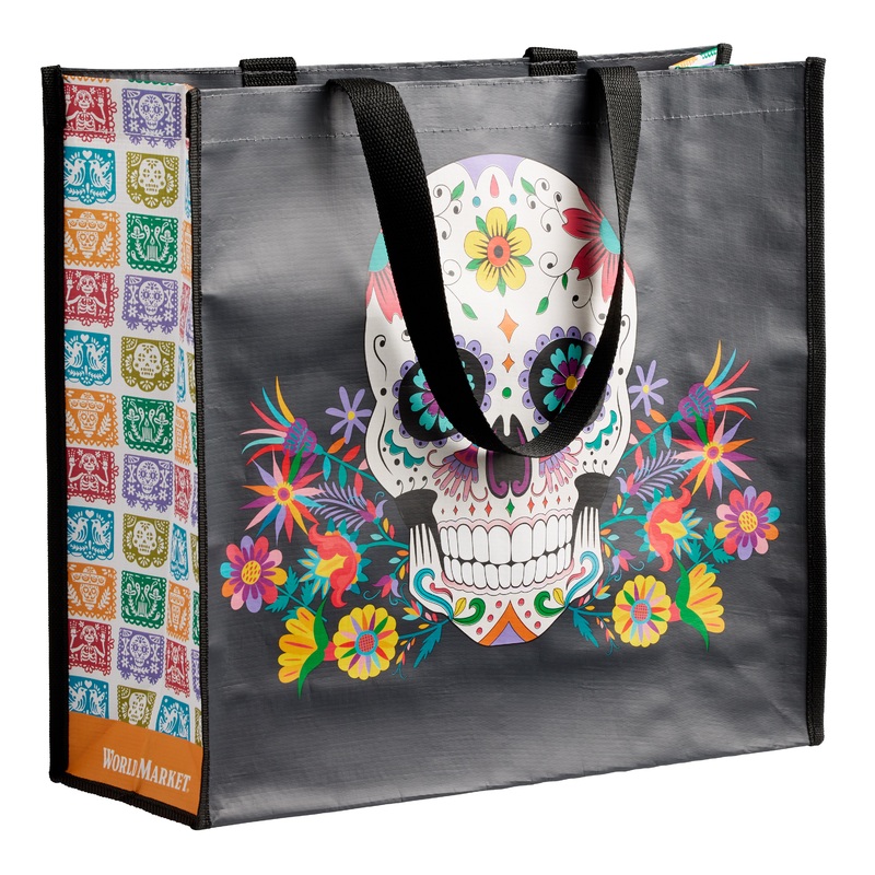 Large Black Sugar Skull And Floral Tote Bag Set of 2