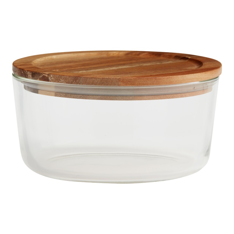 Large Glass Food Storage Container with Wood Lid