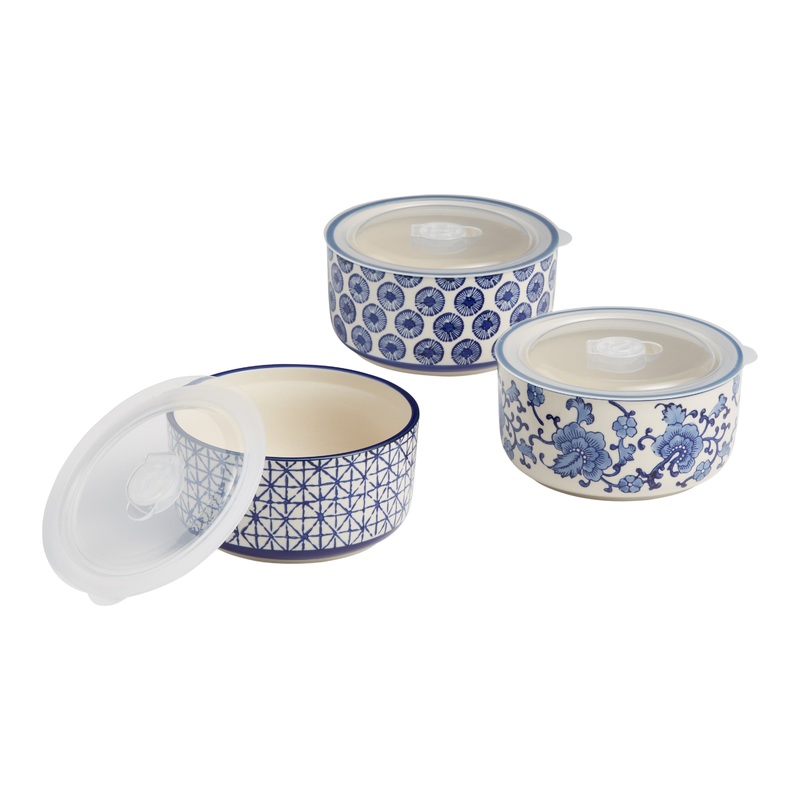 Large Indigo Blue Ceramic Storage Bowls Set of 3