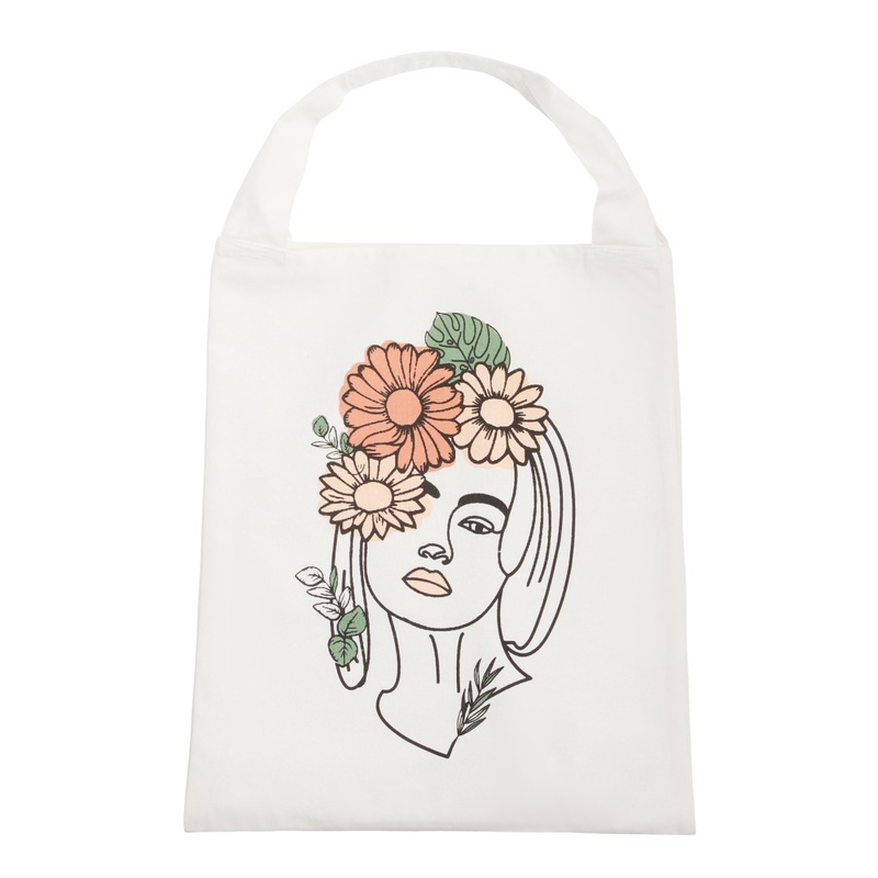 Line Drawn Floral Woman Canvas Tote Bag