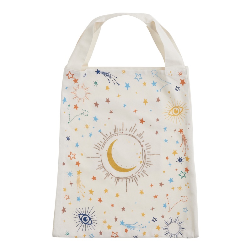 Multicolor Celestial Embroidered Canvas Tote Bag