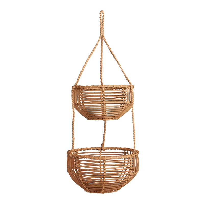 Natural Rattan 2 Tier Hanging Basket