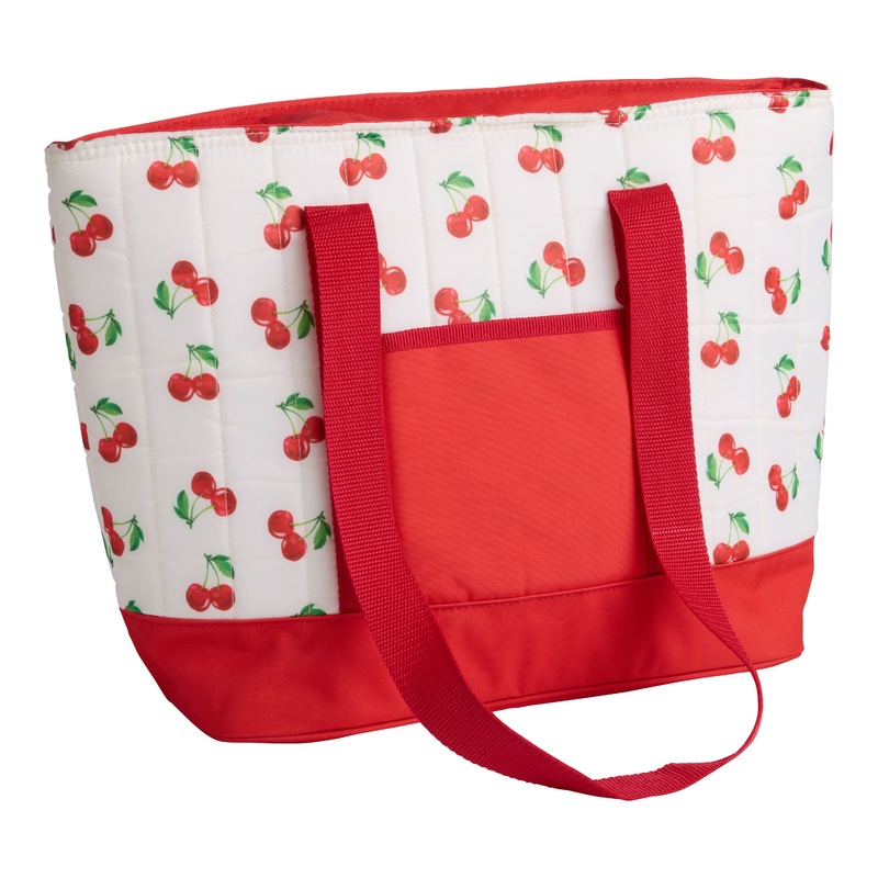 Red and Green Cherry Print Insulated Lunch Tote Bag