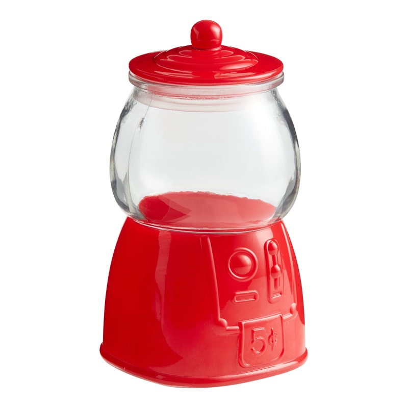 Red Glass Retro Gumball Machine Treat Canister
