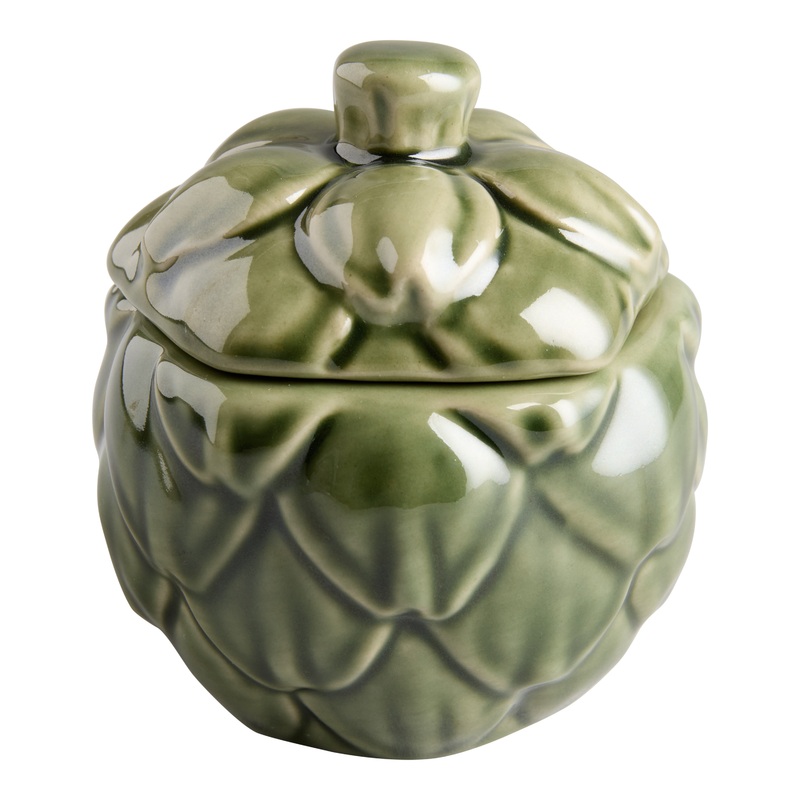 Small Dark Green Ceramic Artichoke Figural Storage Container