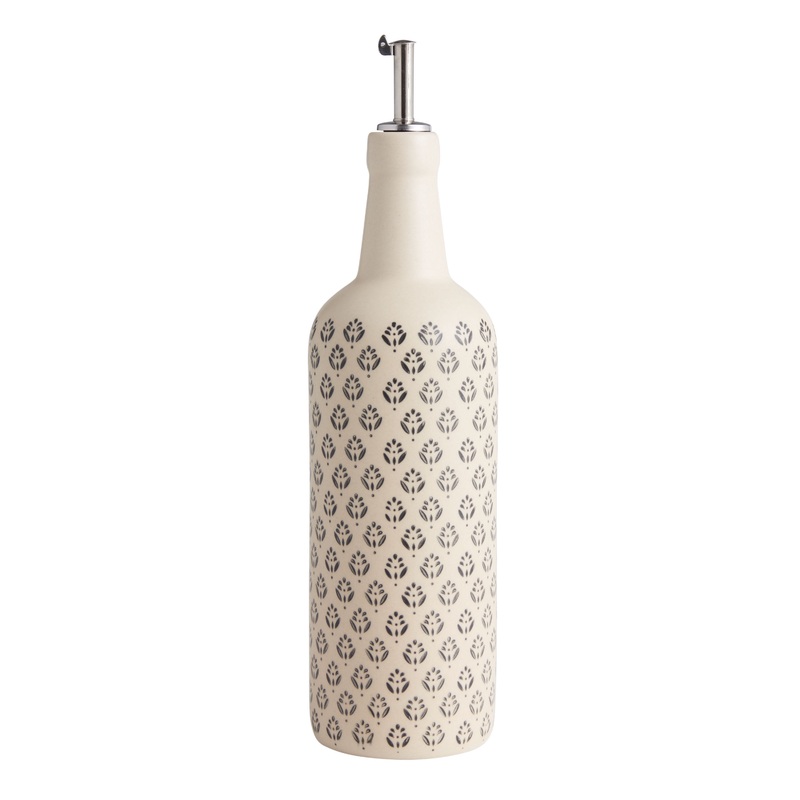Stamped Black And Ivory Ceramic Oil Bottle