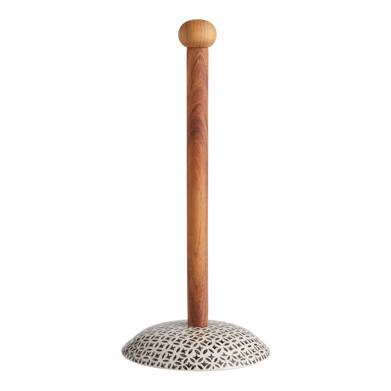 Stamped Black And Ivory Ceramic Paper Towel Holder