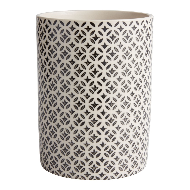 Stamped Black And Ivory Ceramic Utensil Holder