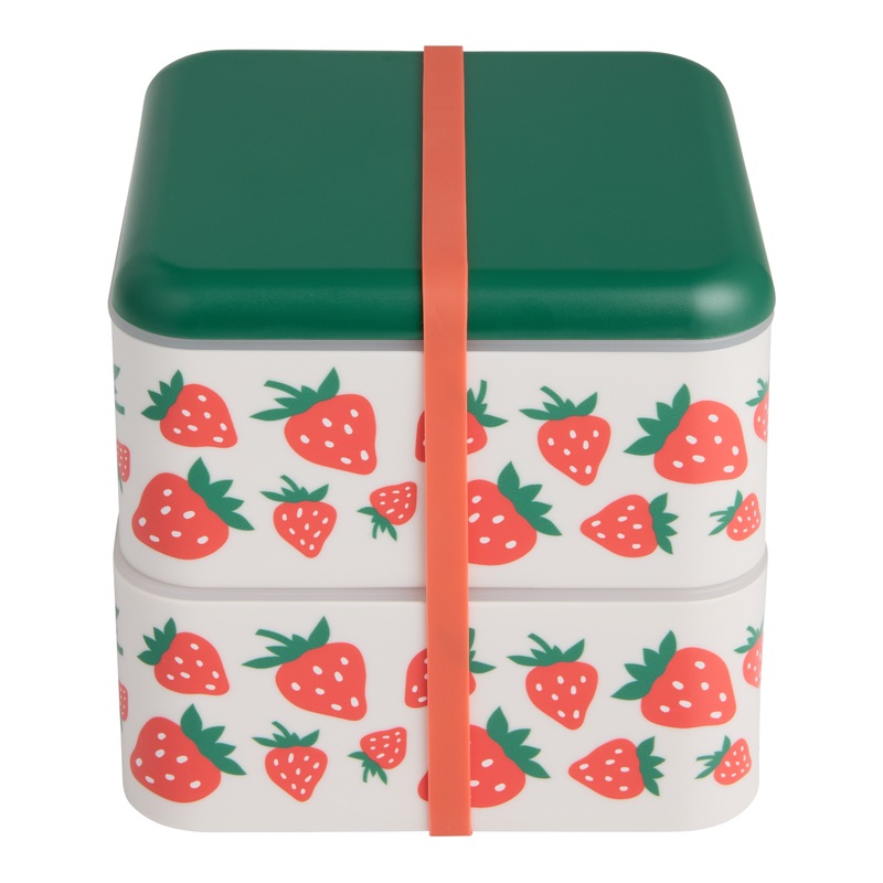 Studio Oh! Strawberries 2 Layer Bento Box with Utensils