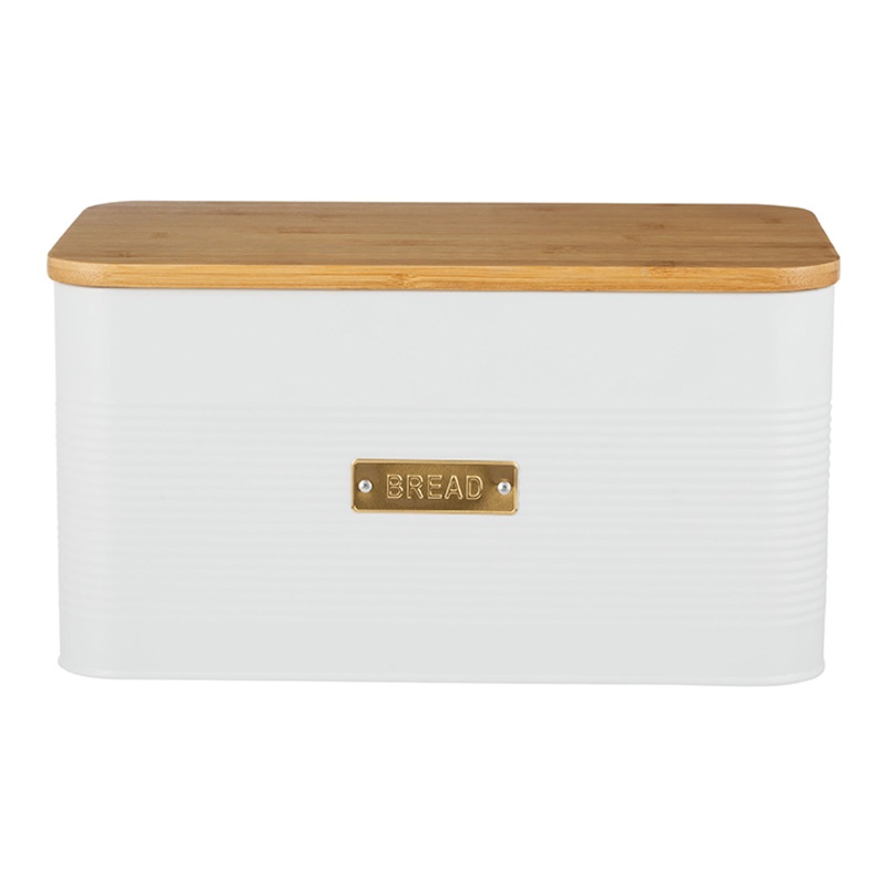 Typhoon Otto White Steel Bread Bin with Bamboo Lid