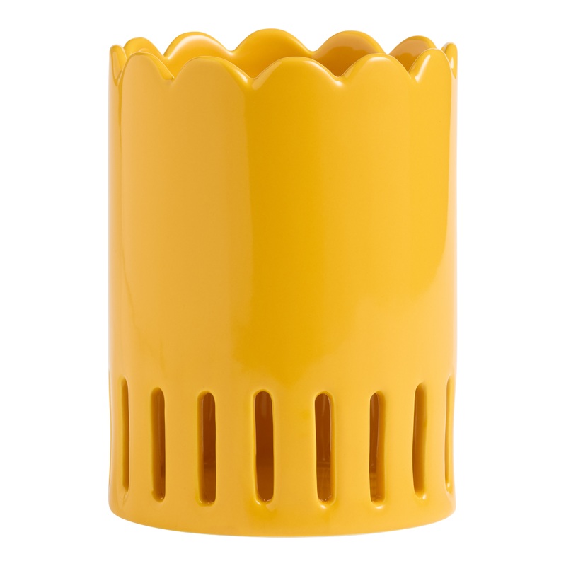 Yellow Hand Painted Ceramic Scalloped Utensil Holder