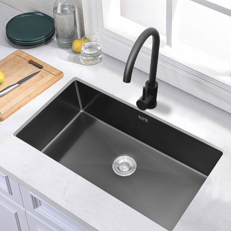 30” Stainless Steel Kitchen Sink Rectangular Single Bowl in Black