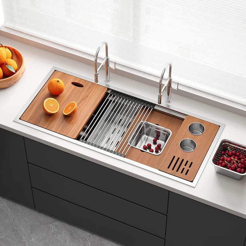 43” Stainless Steel 7 Pcs Kitchen Sink Rectangular Drop-in Single Bowl in Brushed