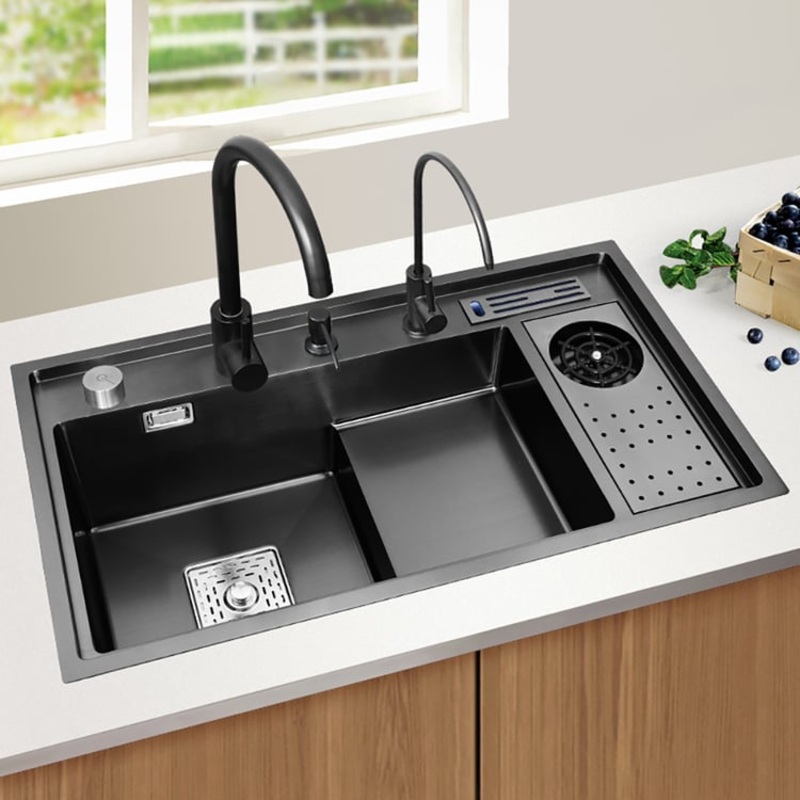 Drop-in Kitchen Sink Workstation With High-pressure Cup Washer Stainless Steel in Black