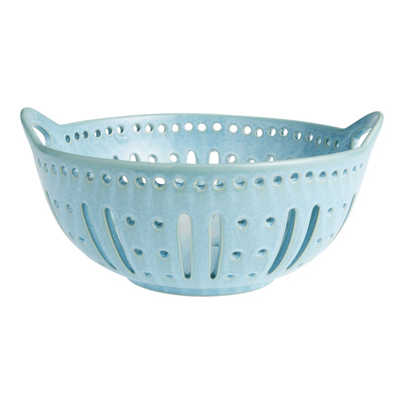 Extra Large Blue Ceramic Reactive Glaze Colander