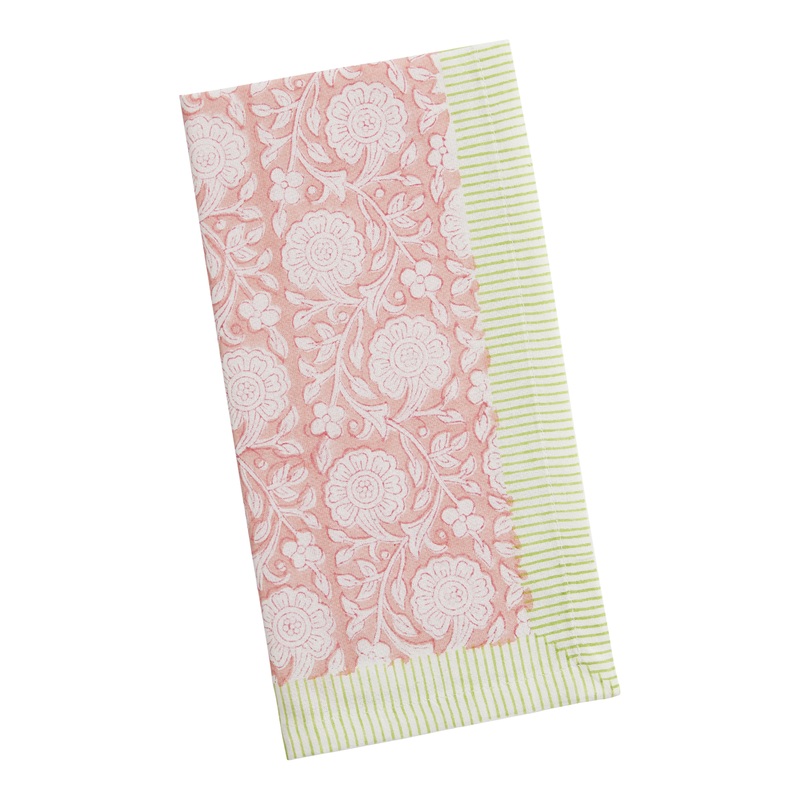 Green And Pink Block Print Napkin
