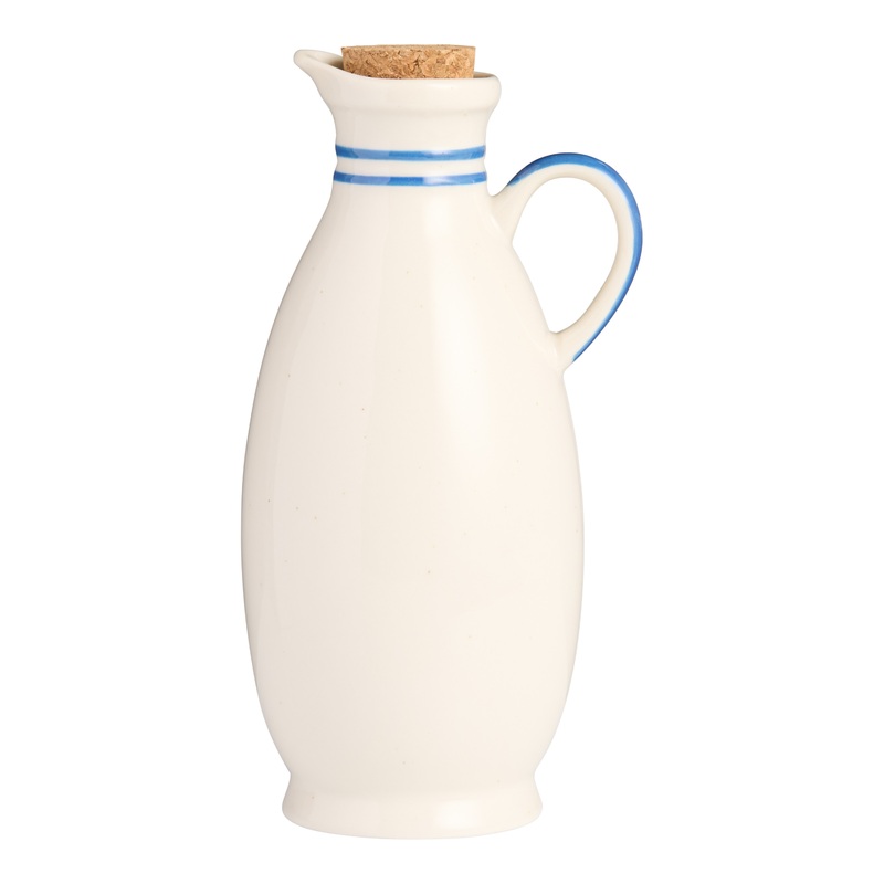 Ivory and Light Blue Stripe Speckled Ceramic Oil Bottle