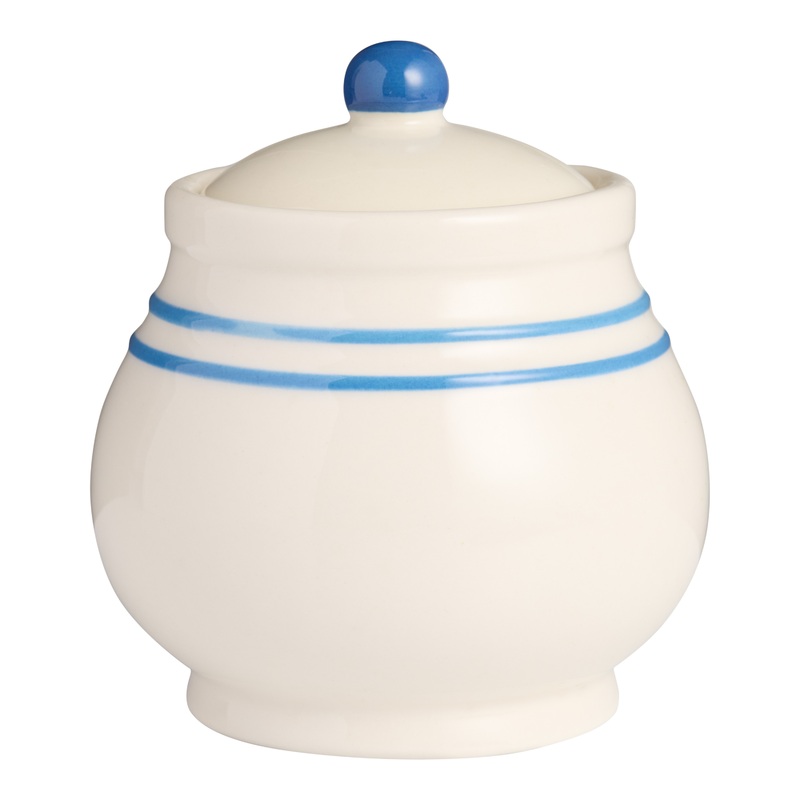 Ivory and Light Blue Stripe Speckled Ceramic Salt Cellar