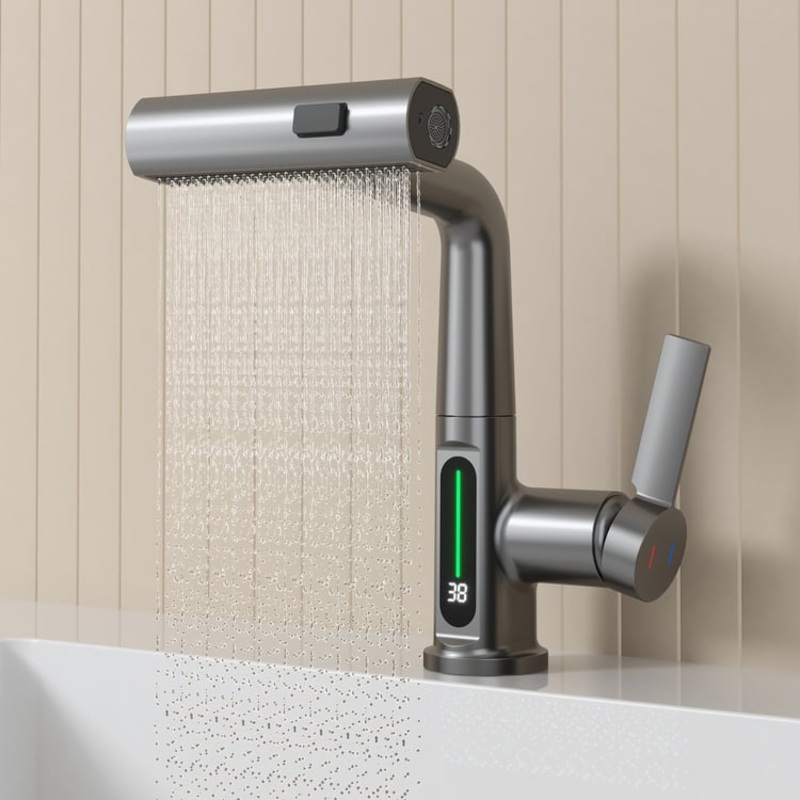 LED Digital Display Pull-Out Kitchen Faucet with Pull Out Sprayer