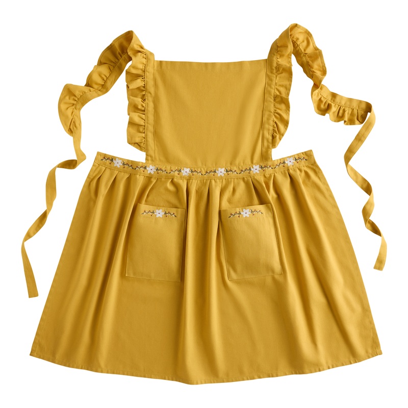 Marigold Floral Ruffle Embroidered Apron