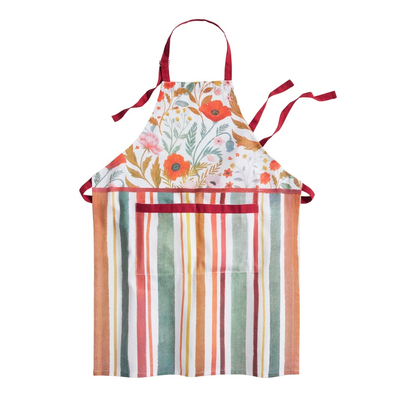 Multicolor Botanical and Stripe Apron