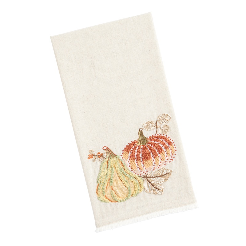 Natural Embroidered Pumpkin Kitchen Towel