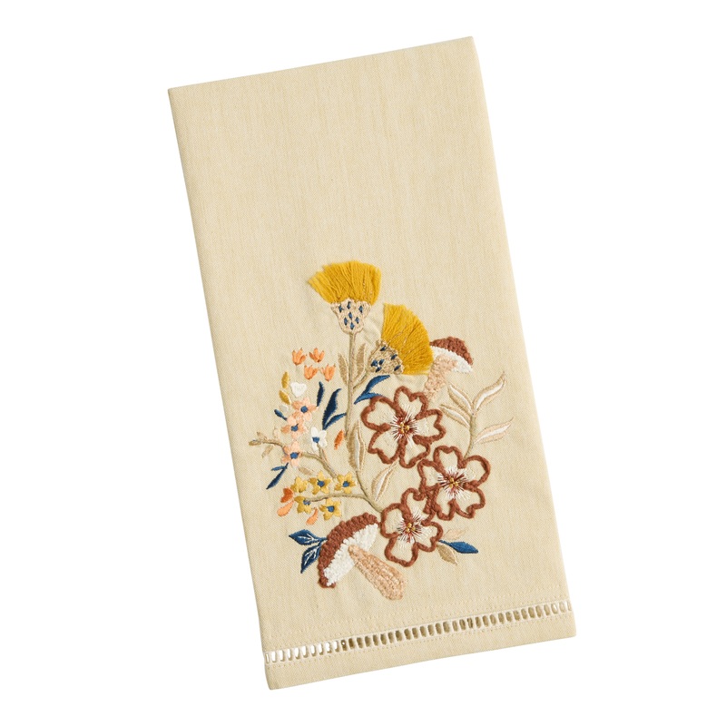 Oatmeal Marigold Flower and Mushroom Kitchen Towel
