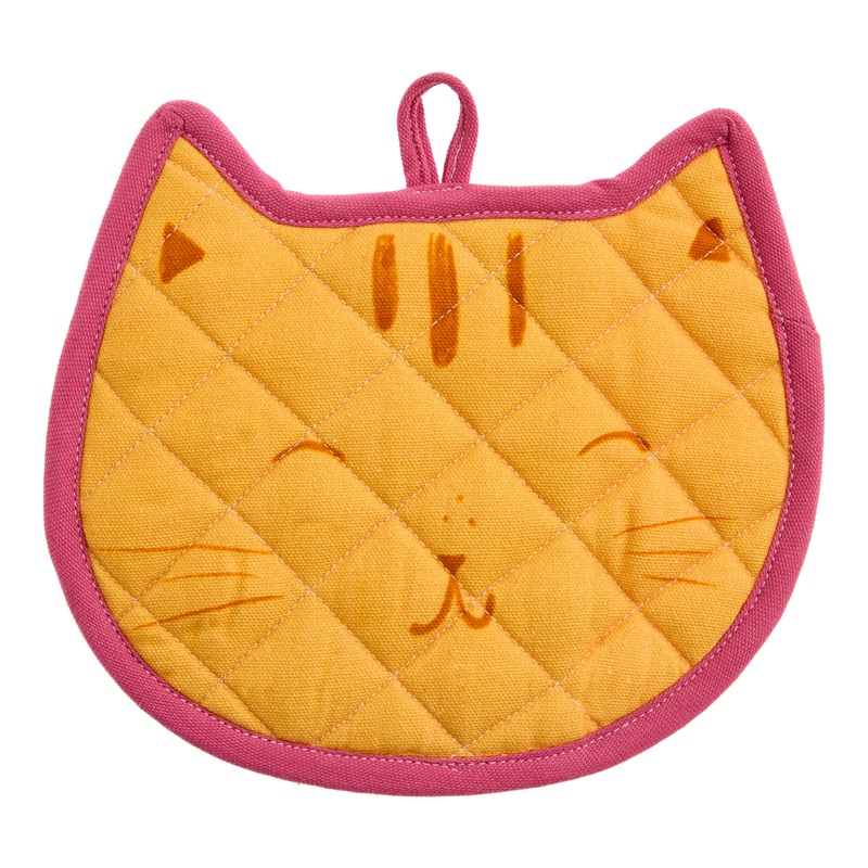 Pink and Orange Cat Shaped Quilted Potholder