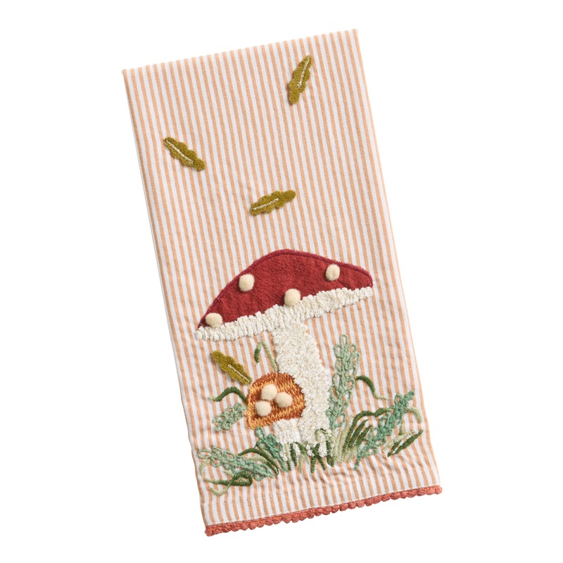 Rust and Green Mushroom Stripe Kitchen Towel