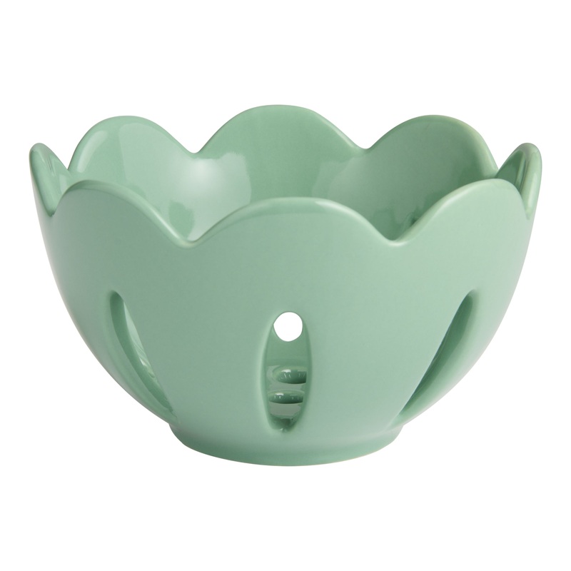 Sea Green Hand Painted Ceramic Scalloped Berry Basket